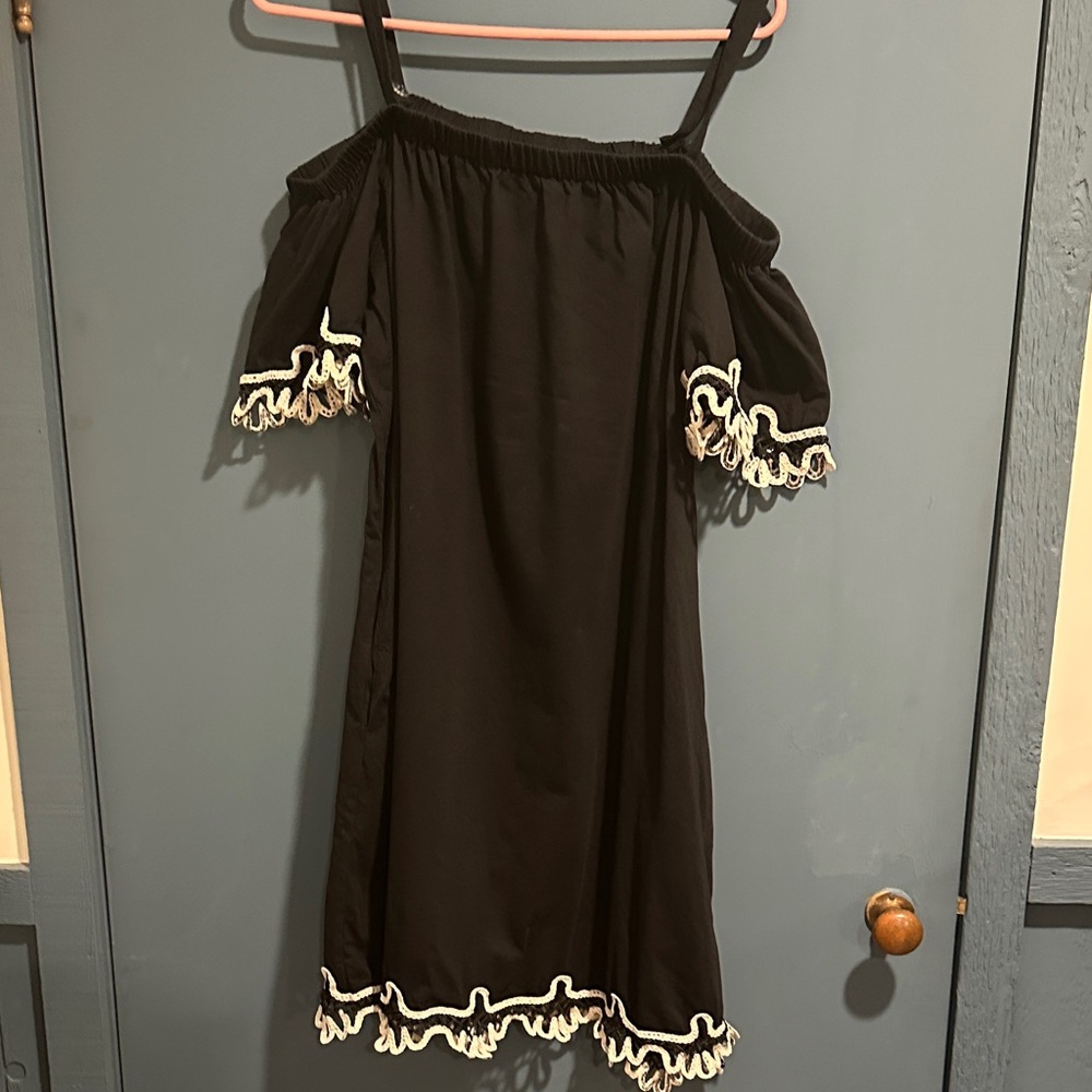 Cato Black Off-Shoulder Dress with White Trim.  XL
